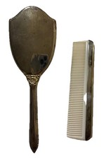 VTG 70s Silver Plated Vanity Brush and Comb Set Princess Hair Set Rose Design