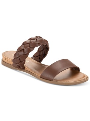 SUN STONE Womens Brown Braided Easten Round Toe Slip On Slide Sandals Shoes 6 W