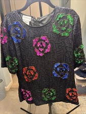 Vintage St nay 1980s Ladies Black Sequin N Beaded Blouse NWT Sz L