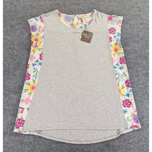 Matilda Jane Womens Floral Mixed Media Knit Top Grey Pink Yellow Size M NEW