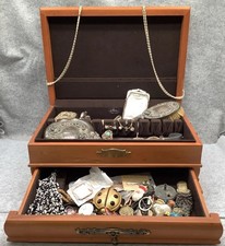 Large Wood Box Included- 680g Of Sterling Silver & Mystery Costume Jewelry