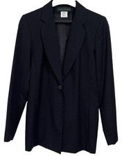 Vintage Harve Benard Black Wool Blazer Jacket Womens 10 Long 1 Button Classic