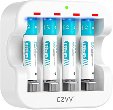 Rechargeable AAA Lithium 1.5V Batteries - Full-Recharged 4 Pack with 2H Ultra Fa