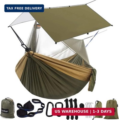 Sunyear Hammock Camping with Rain Fly Tarp and Net, Portable Camping Hammock Dou