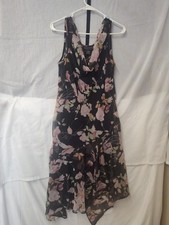 VTG Connected Apparel Black Handkerchief Dress Floral Sleeveless Size 12