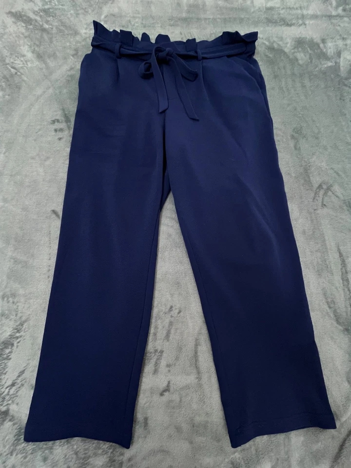 Pantalones Cato para mujer grandes azules elásticos con cordón cintura media cómodos pierna ancha Foto 2 de 4