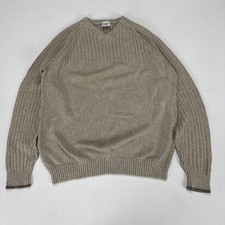 COLUMBIA Sweater Mens Large Beige Oatmeal Knit V Neck Cotton Preppy Outdoors