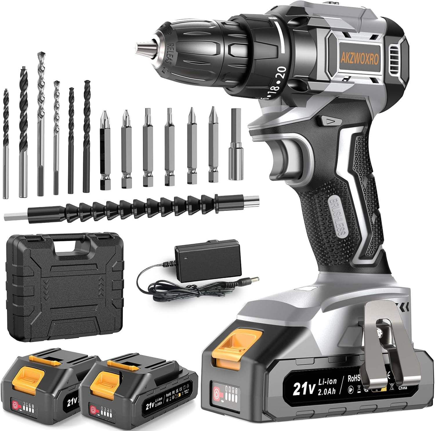Trapano Avvitatore 21V Brushless Professionale Doppia Batteria 45Nm