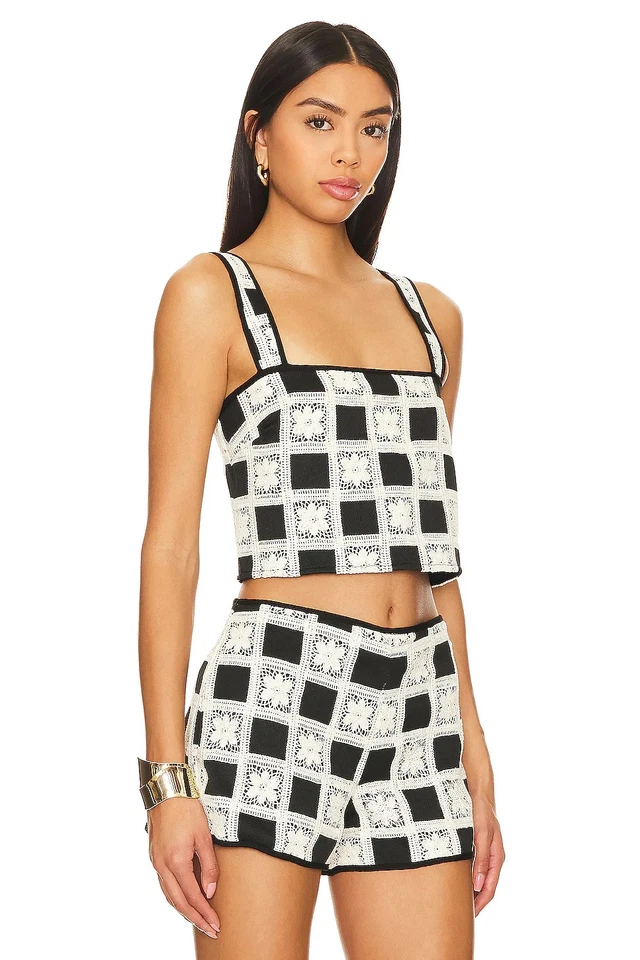 Top Tularosa Anna en tejido a ganchillo negro y marfil XS NUEVO SIN ETIQUETAS $138 Foto 2 de 4