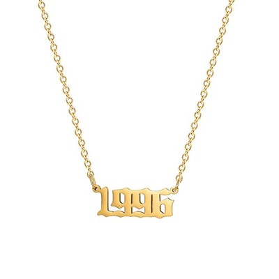 Birthday Year Necklace, 18K Gold Plated Stainless Steel Birth Year 1996 Number P