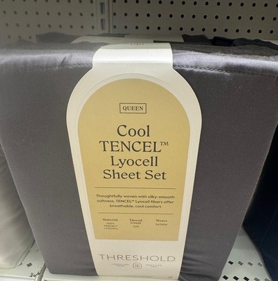 Queen Cool TENCEL Lyocell Sheet Set Gray 4PC 320 Thread Count Sateen Soft Coolin