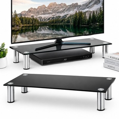 Fernseherhöhung Glasaufsatz TV-Aufsatz Tisch 80CM Rack Halterung Ständer Schwarz