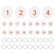 20PCS Number Tags 1-20, Number Key Tags Plastic Numbered Tags, White