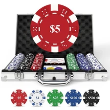 Poker Set with Denominations, 300-pcs 11.5g Weighted Numbered Chips, 5 Dice, ...