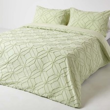 Tufted Green Cotton Duvet Cover  Pillowcase Set   Soft Comforter Cover Bedding