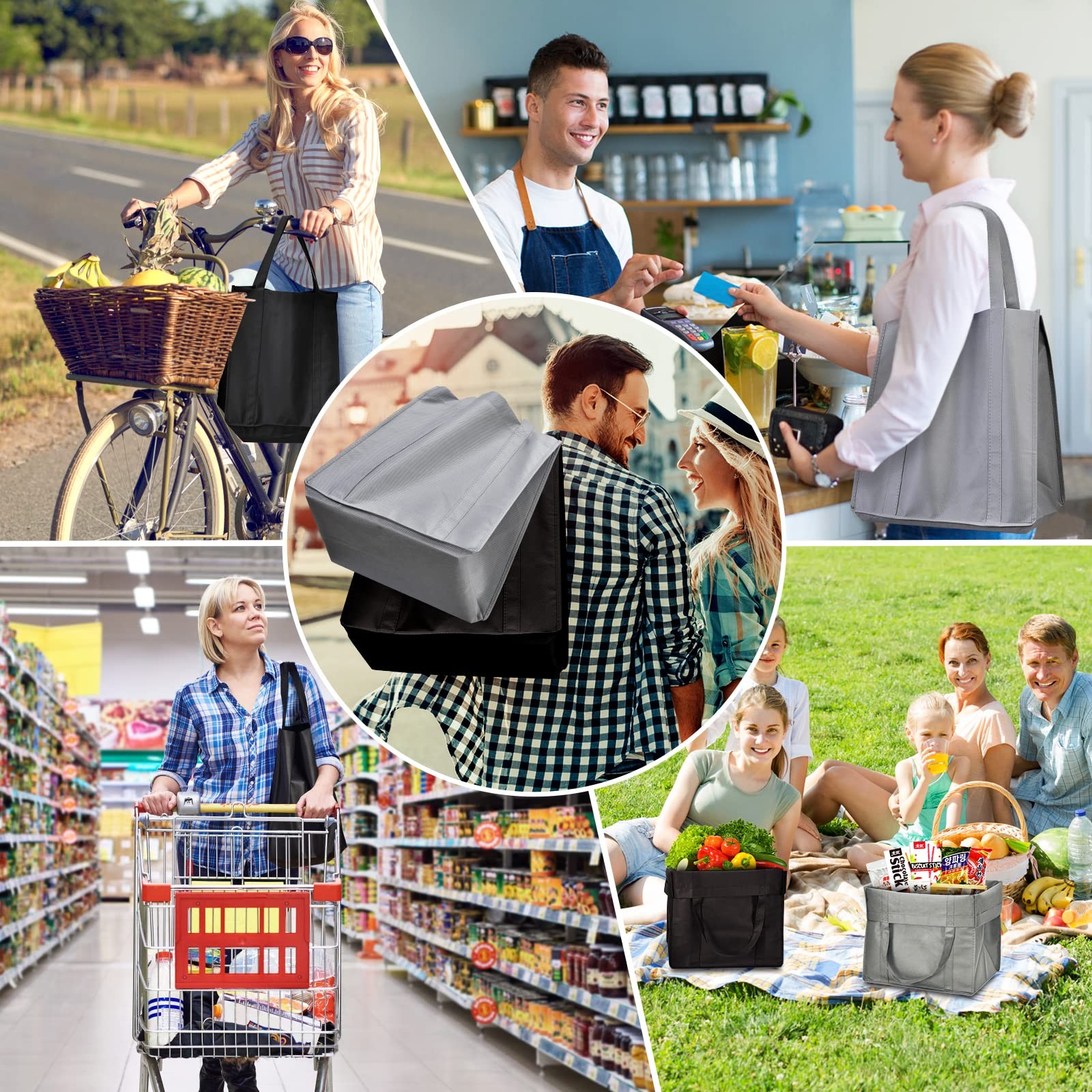 Reusable Grocery Bags Large Washable Foldable Tote Reinforced Handle 24 PCS