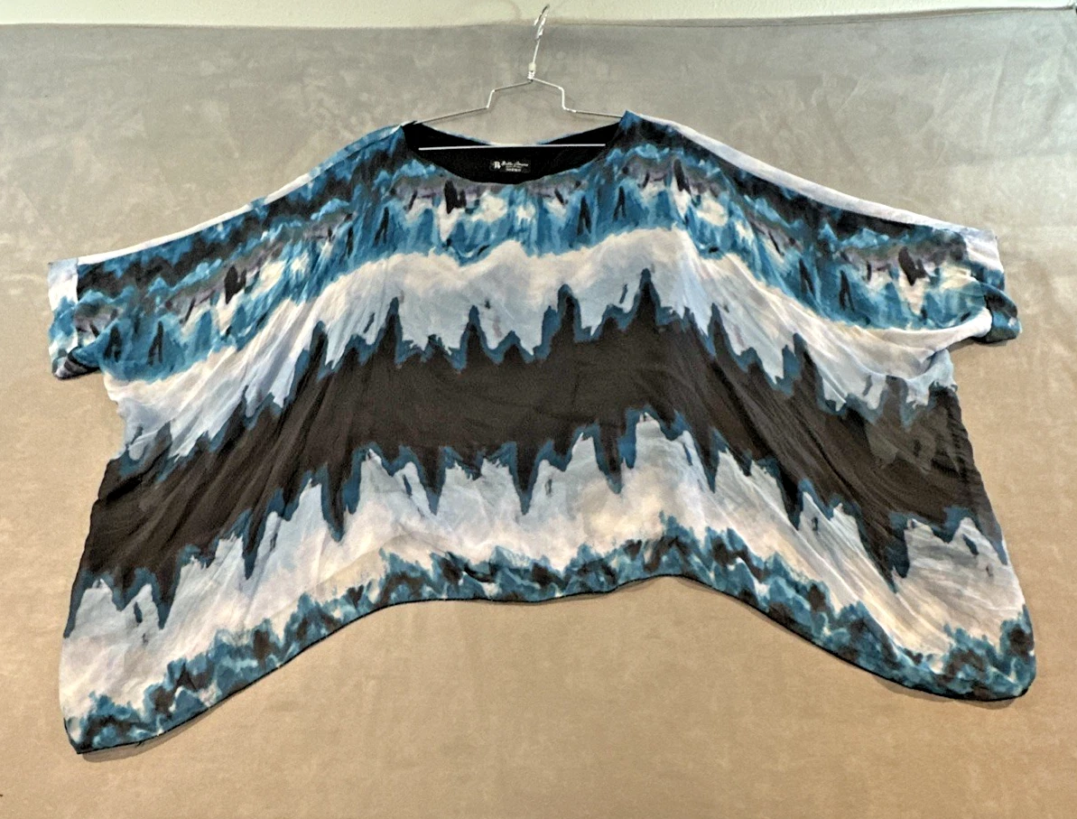 Y2K Indie Boho Lagonlook Artsy Italian Silk Blend Sheer Chiffon Poncho Top OS