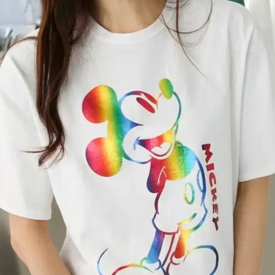 Mickey Mouse Rainbow Short Sleeve T-Shirt White, Casual