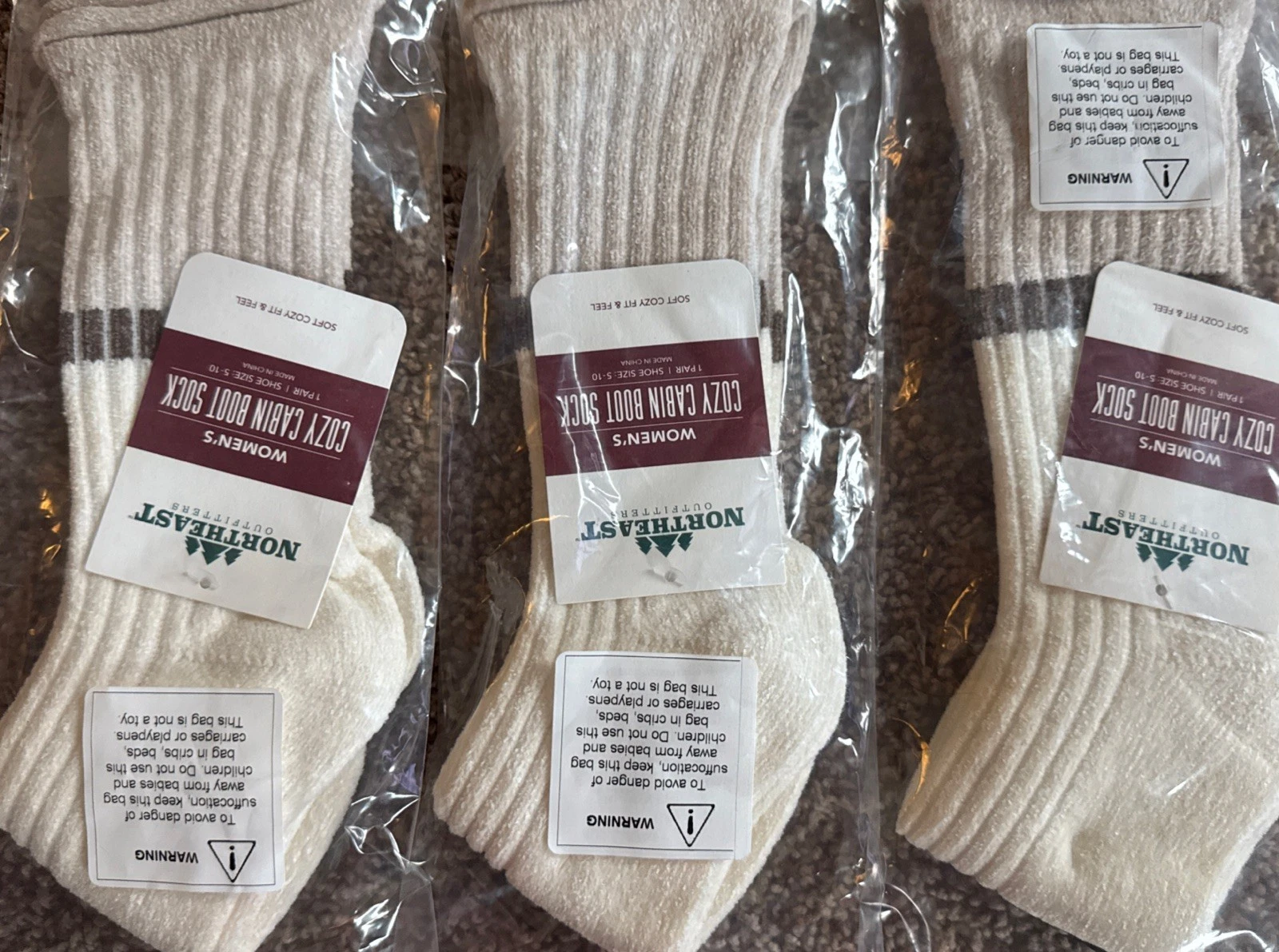 Cozy Cabin Boot Sock Solid Roll Top CREW Cream Women's Medium 5-10 Set Of 3