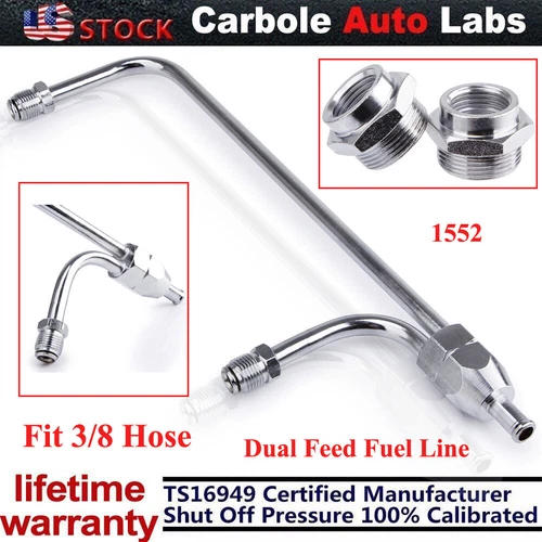 Chrome Dual Feed Fuel Line For Holley Carburetor 4150 Double Pumper 3/8 Hose SBC