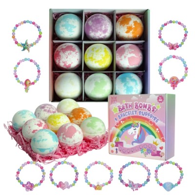 KAV Bracelet Surprise Bath Bombs for Kids Girls, 9 Pcs Oraganic Bathbombs Gift