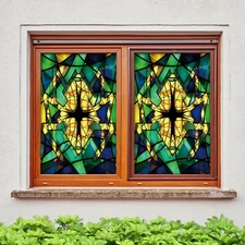 3D Graphics 1790NAO Window Film Print Sticker Cling Stained Glass UV Block Fa