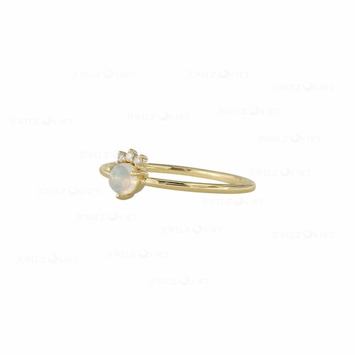 14K Gold Natural Diamond Opal Gemstone Elegant Band Ring-Jewelzofny - Picture 8 of 13