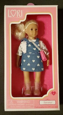 NEW! Battat Lori Doll SAVANA - Blonde Hair Brown Eyes Denim Jumper Pink Bag Boot