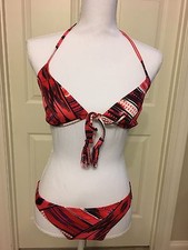 NWOT Ladies XHILARATION size S red black white 2 piece bikini swimsuit
