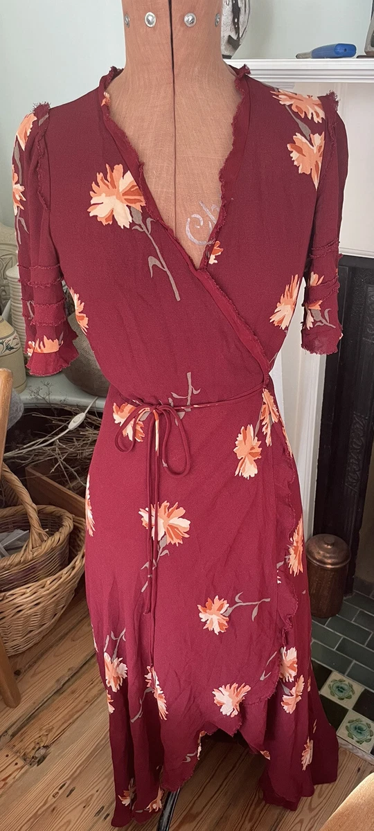 Reformation Carina Floral Wrap Dress Maroon Red Orange size small Vgc