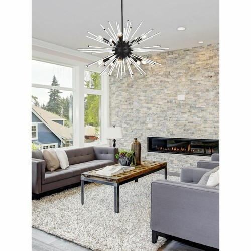 Chandelier 10 Light Fixture Sputnik Glass Rods Black Living or Dining ...