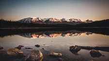 Landscape nature lake mountains rocks stones reflection Custom Gaming Mat Desk
