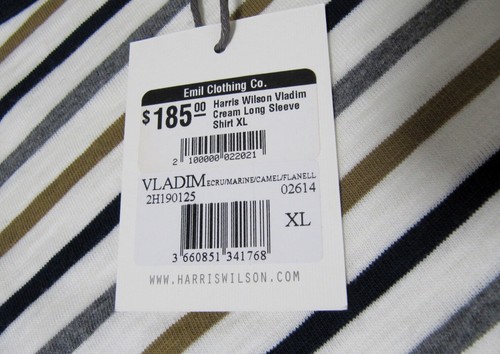T-shirt uomo MRSP $185 nuova Harris Wilson Vladim panna righe cotone XL taglia - Foto 5 di 11