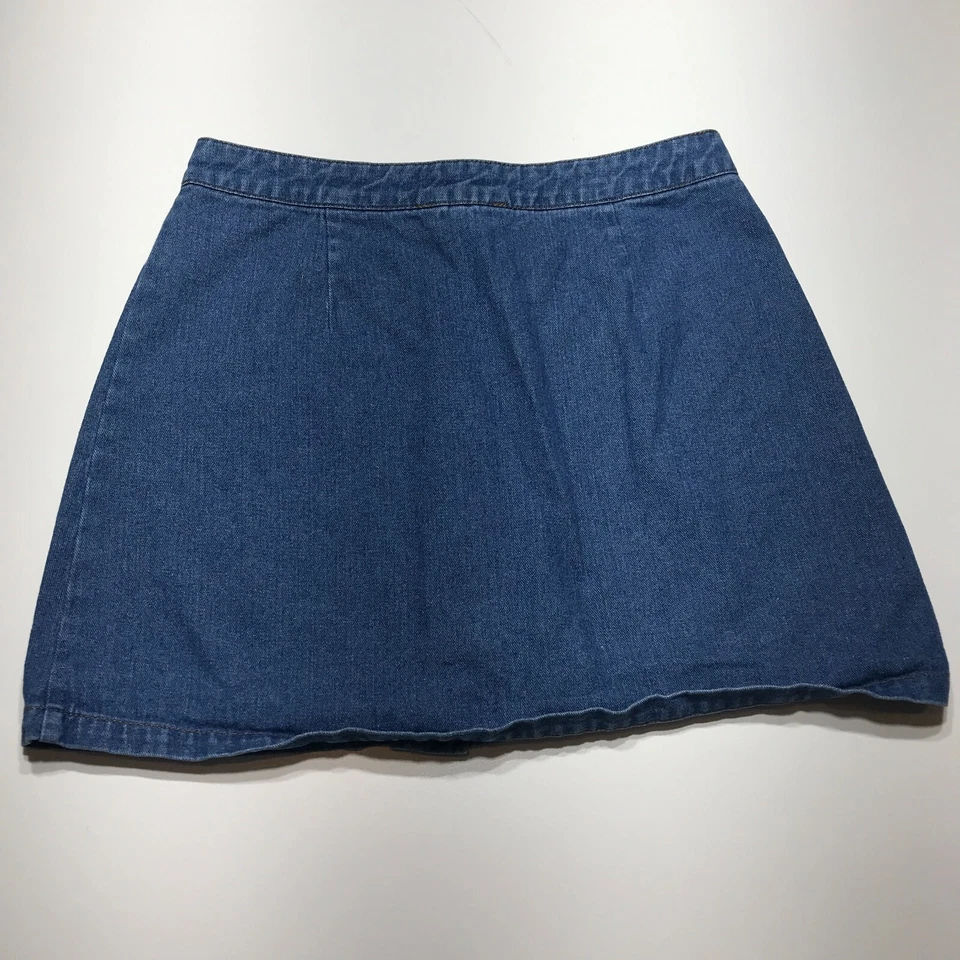 Forever 21 юбка женщин размер большой кнопка спереди джинсовой ткани мини трапеции 100% хлопок - Изображение 3 из 4