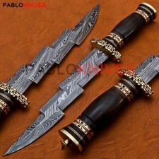 Hand Forged Damascus Steel Hunting Zig Zag Knife Bull Horn file Work Handle