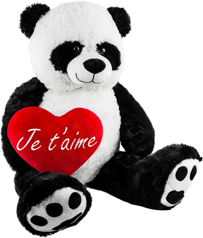 BRUBAKER Peluche géante XXL Panda Nounours 100 cm avec Cœur en Peluche - Photo 3/4