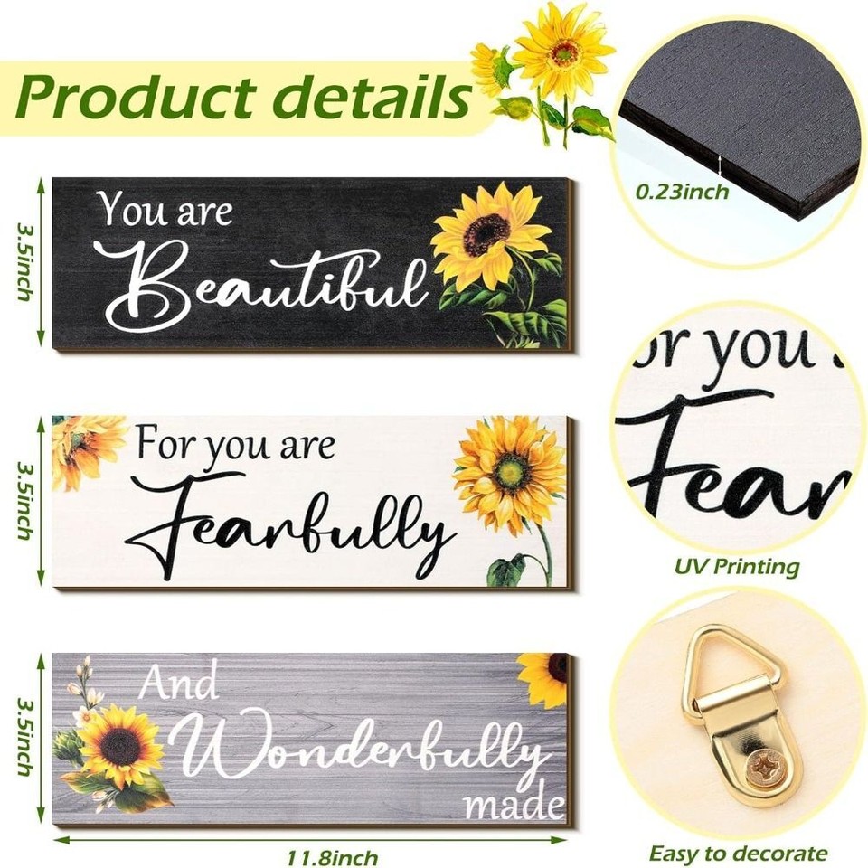 3 pcs Sunflower Sunflower Wall Decor 12 Inches Farmhouse Wooden Signs