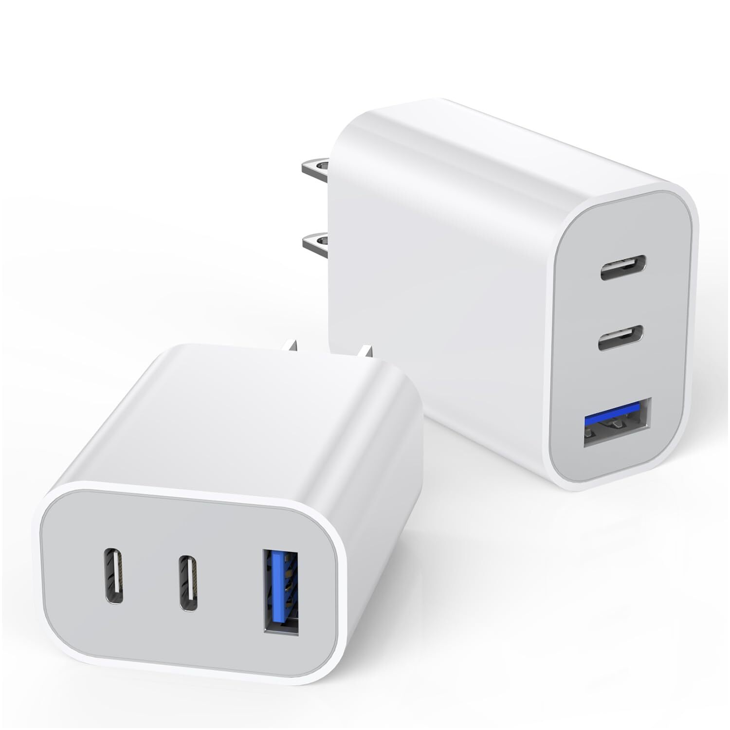 2-Pack 35W 3-Port Fast USB-C Charger Block for iPhone 16 15
