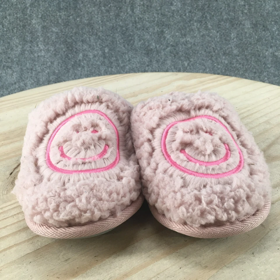 Dluxe by Dearfoams Slippers Youth 13 Mules Pink Faux Fur Comfort Happy Face - Image 4 of 4