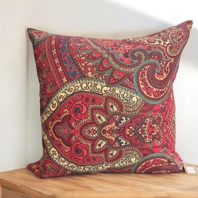 Pottery Barn Accent Pillow Cover 24 X 24 Boho Red Mira Paisley