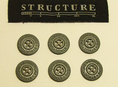 STRUCTURE replacement buttons 6pcs GRAY 4-hole metal disc Good Used Condition