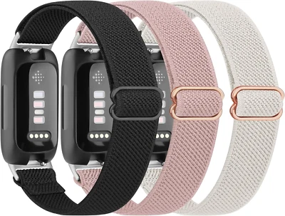 3 Pack Elastic Bands for Fitbit Inspire 3 Bands for Women Men, Soft Adjustable S