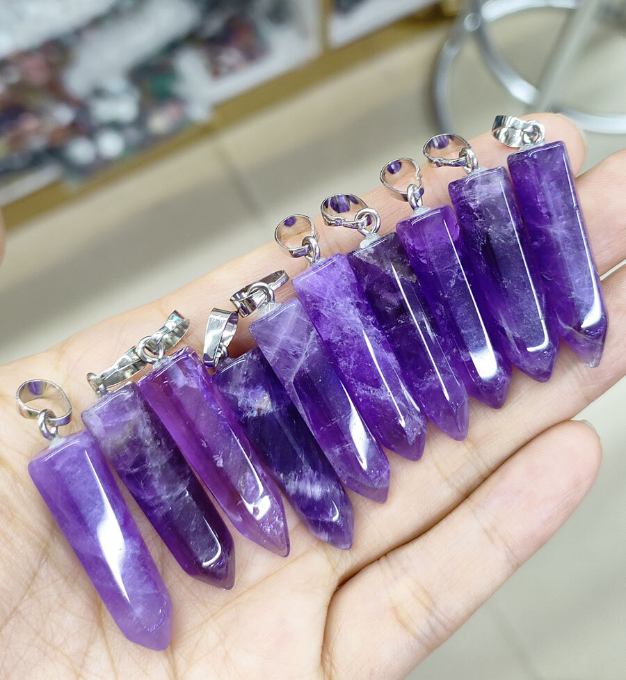10pcs Natural Amethyst Gems Pendants Amulet stainless steel