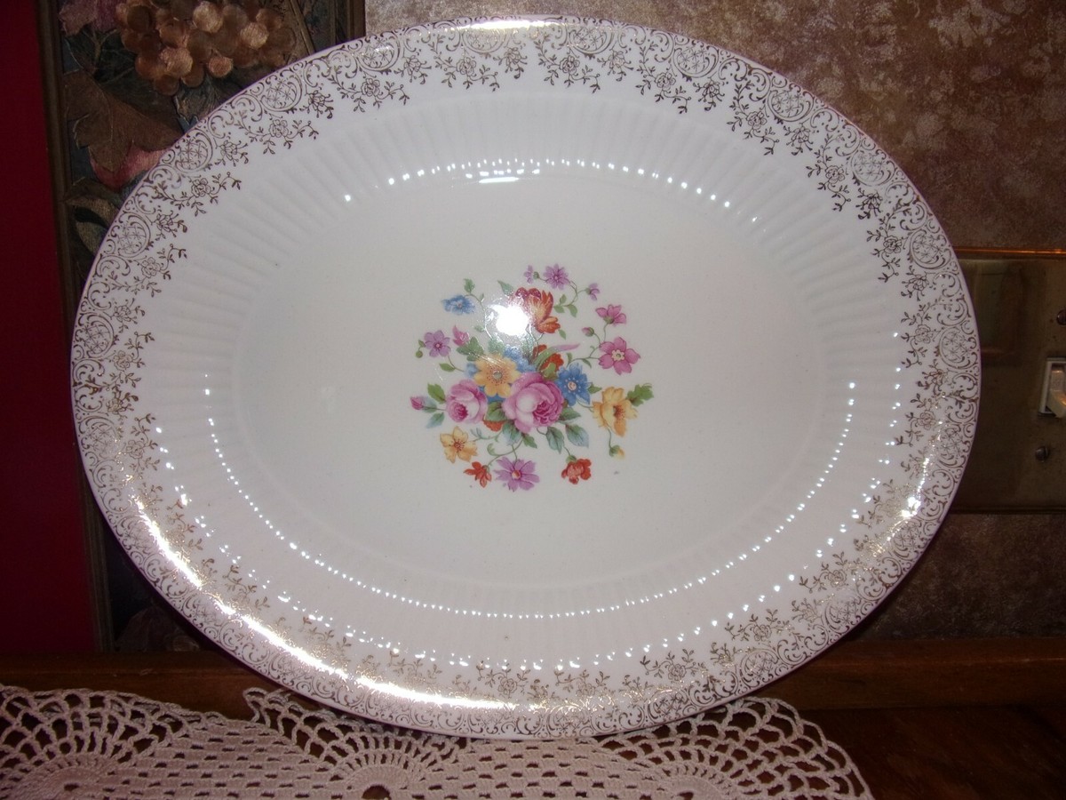 Vintage HUGE Unmarked 22kt Gold Scroll Floral Oval Serving Display