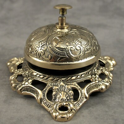 ANTIQUE Style SOLID BRASS Hotel Front DESK BELL Ornate VICTORIAN Tap Counter
