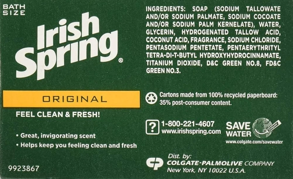 12 bars Irish Spring Deodorant Bar Soap 3.75oz / 106.3g Original Irish  spring  - Image 2 of 4