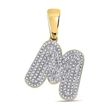 0.50ctw Diamond Initial Letter M Bubble Charm Pendant 10k Yellow Gold