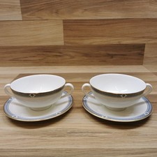 Set of 2 St Michael M & S Felsham  2 Handled Soup Bowls / Coupes & Saucers