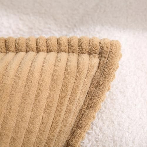 Beige Corduroy Throw Pillow Covers Set of 2 Boho Decorative 18×18 Inch,Super - Picture 3 of 6