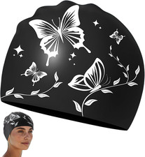 Badekappe Damen, Silikon-Badekappe, Schwimmhaube Damen, Badehaube Wasserdicht, B